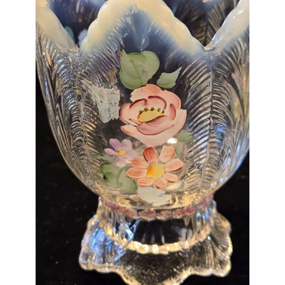 Vintage Hand-Painted Clear Glass Tulip-Style Candle Holders With Floral Design - Picture 8 of 10